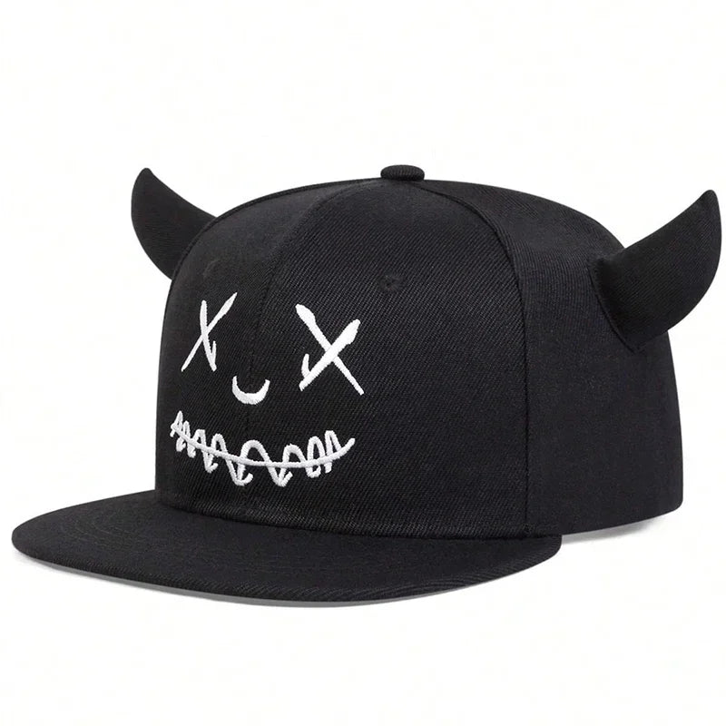Unisex Smiling Face And Cow Horn Personality Hip-hop Hats Spring Autumn