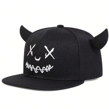 Unisex Smiling Face And Cow Horn Personality Hip-hop Hats Spring Autumn