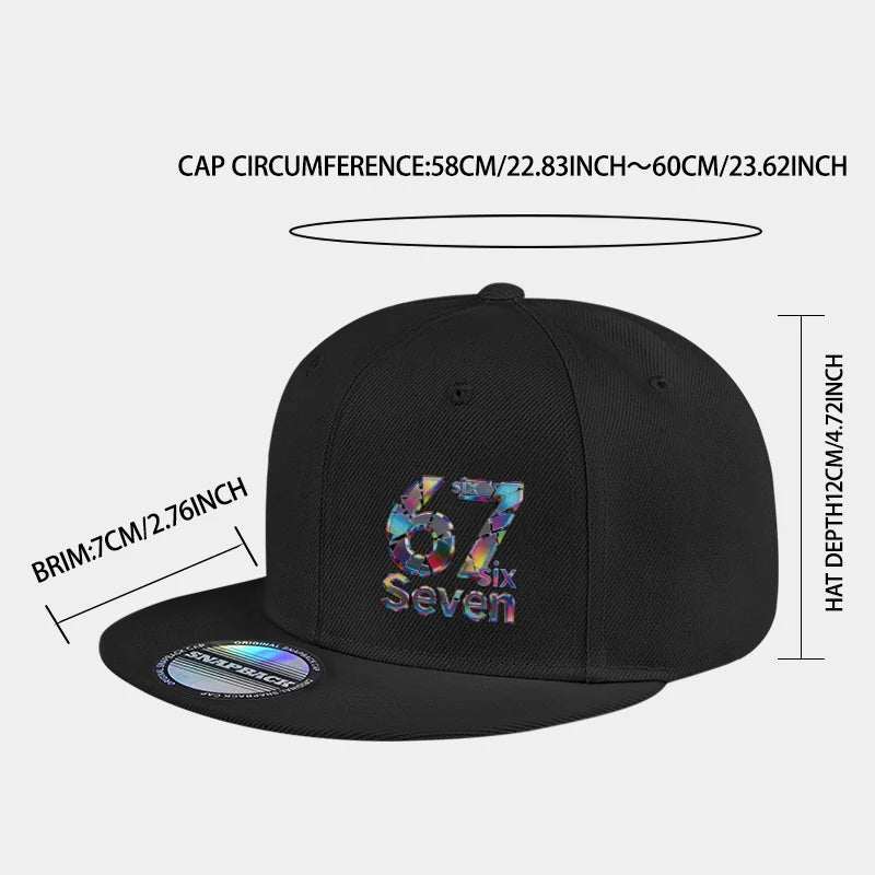 Cool Laser-Printed “67” Digital Print Hip-Hop Flat-Brim Cap