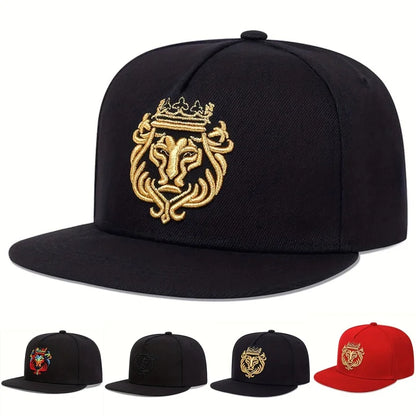 Gold Crown Lion Embroidery Flat Brim Snapback Cap Hip Hop Baseball Hat For Men Women Streetwear Daily Wear