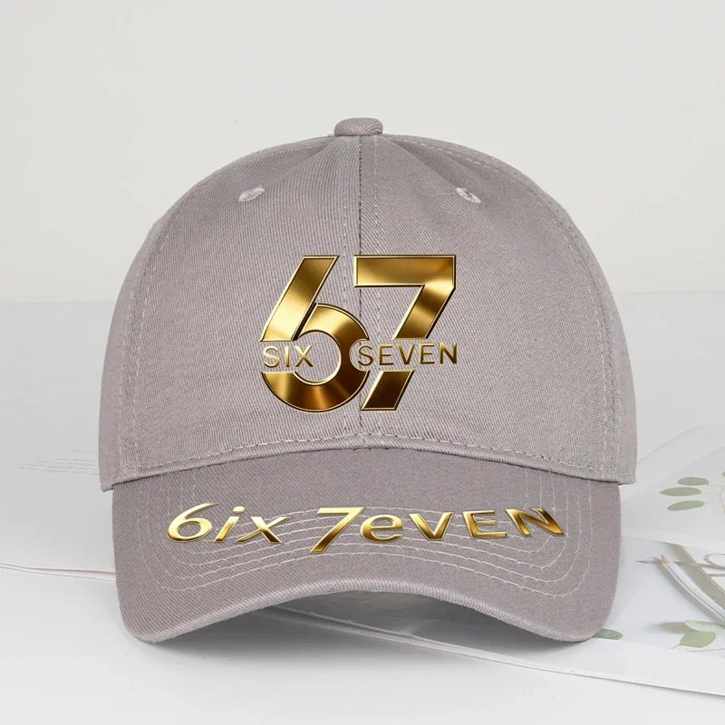 67 Six Seven Gold Letter Print Baseball Cap Adjustable Daily Wear Streetwear Hat For Trend Lovers