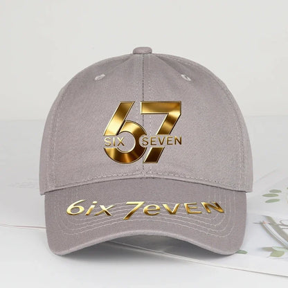 67 Six Seven Gold Letter Print Baseball Cap Adjustable Daily Wear Streetwear Hat For Trend Lovers