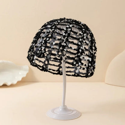 New Adult Hair Cap With Hollow Design Solid Color Knitted Mesh Cap