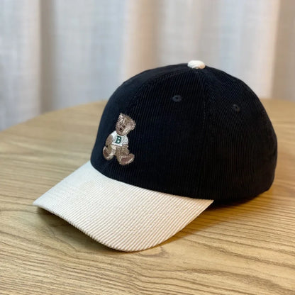 Cute Embroidered Bear Baseball Hat Breathable Wide Brim