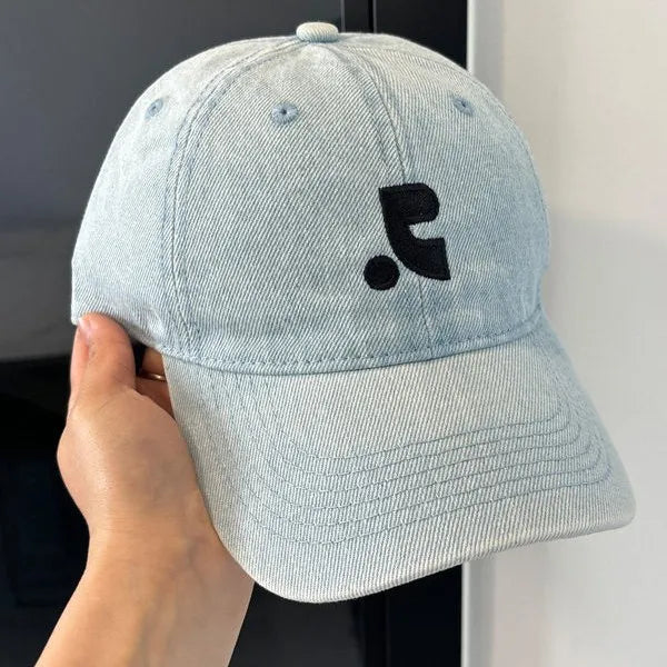 Washed Denim Embroidered Letter Baseball Cap