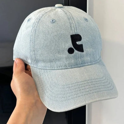 Washed Denim Embroidered Letter Baseball Cap