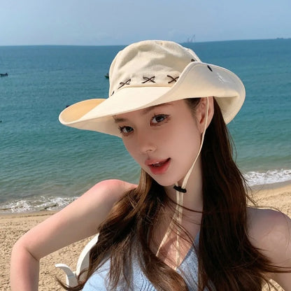 Breathable Western Cowboy Hat Solid Color Adjustable Wide Brim Sun Hat