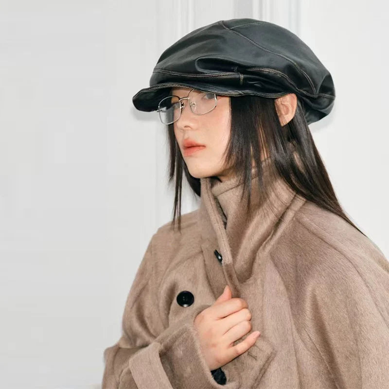 High Grade Leather Newsboy Cap For Men Fashion British Style Berets For Women