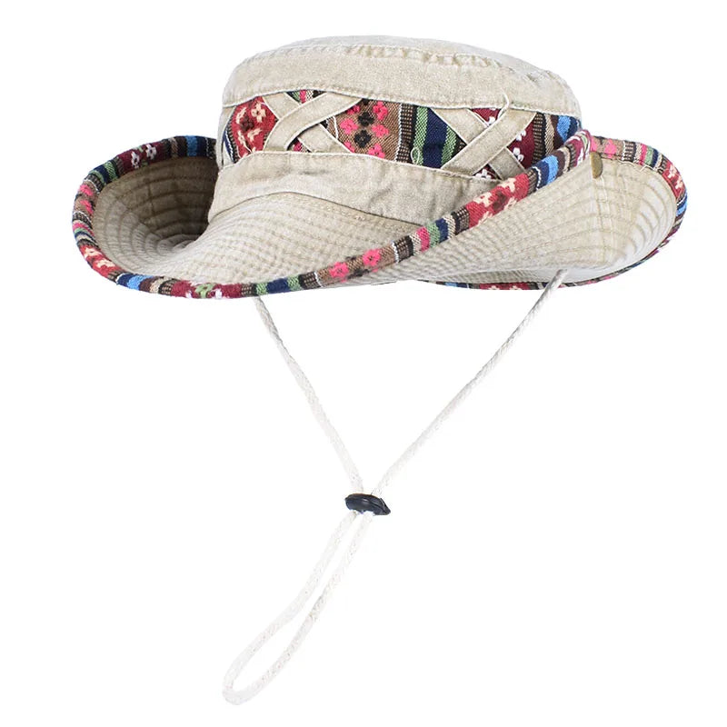 2026 Summer Bucket Hat With Wind Rope Women Man Vintage