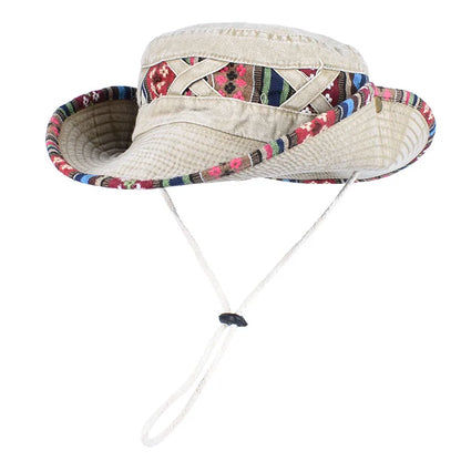 2026 Summer Bucket Hat With Wind Rope Women Man Vintage