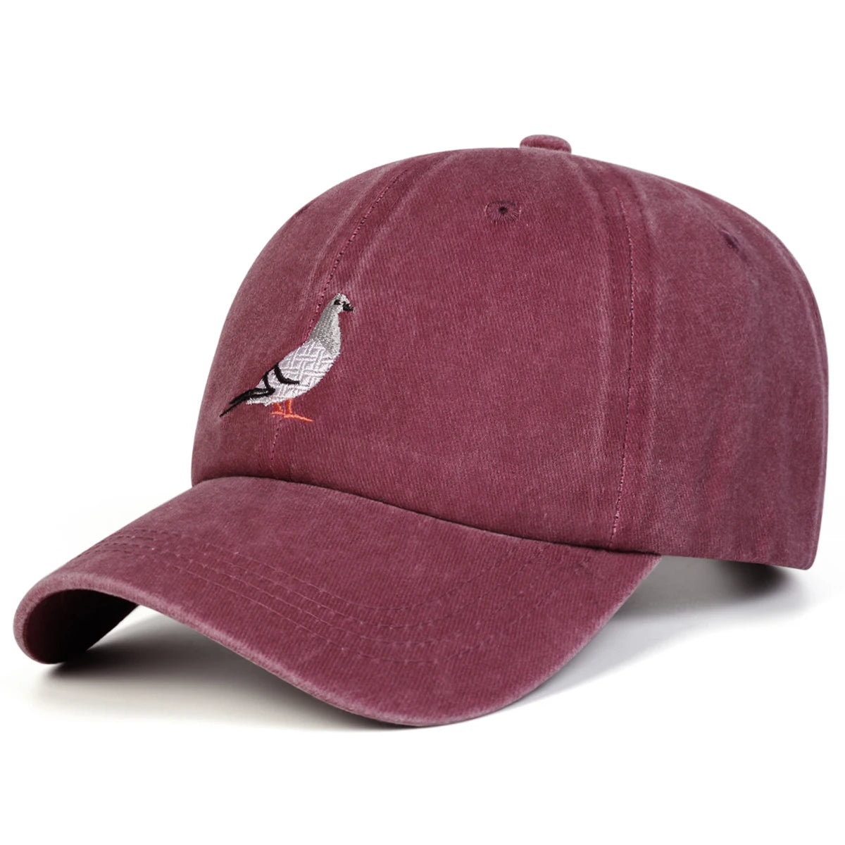 Unisex Pigeon Embroidery Washed Denim Baseball Caps