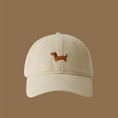 Embroidered Dachshund Washed Cotton Baseball Cap Fashion Women men