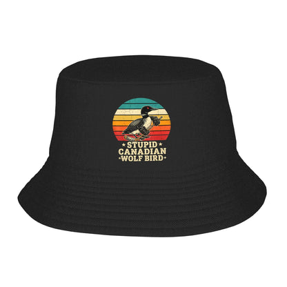 Stupid Canadian Wolf Bird Funny Lover Loon Humor Bucket Hat