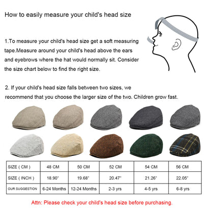 Kids Flat Caps Herringbone Woolen Tweed Small Size Boy Girl Newsboy Caps