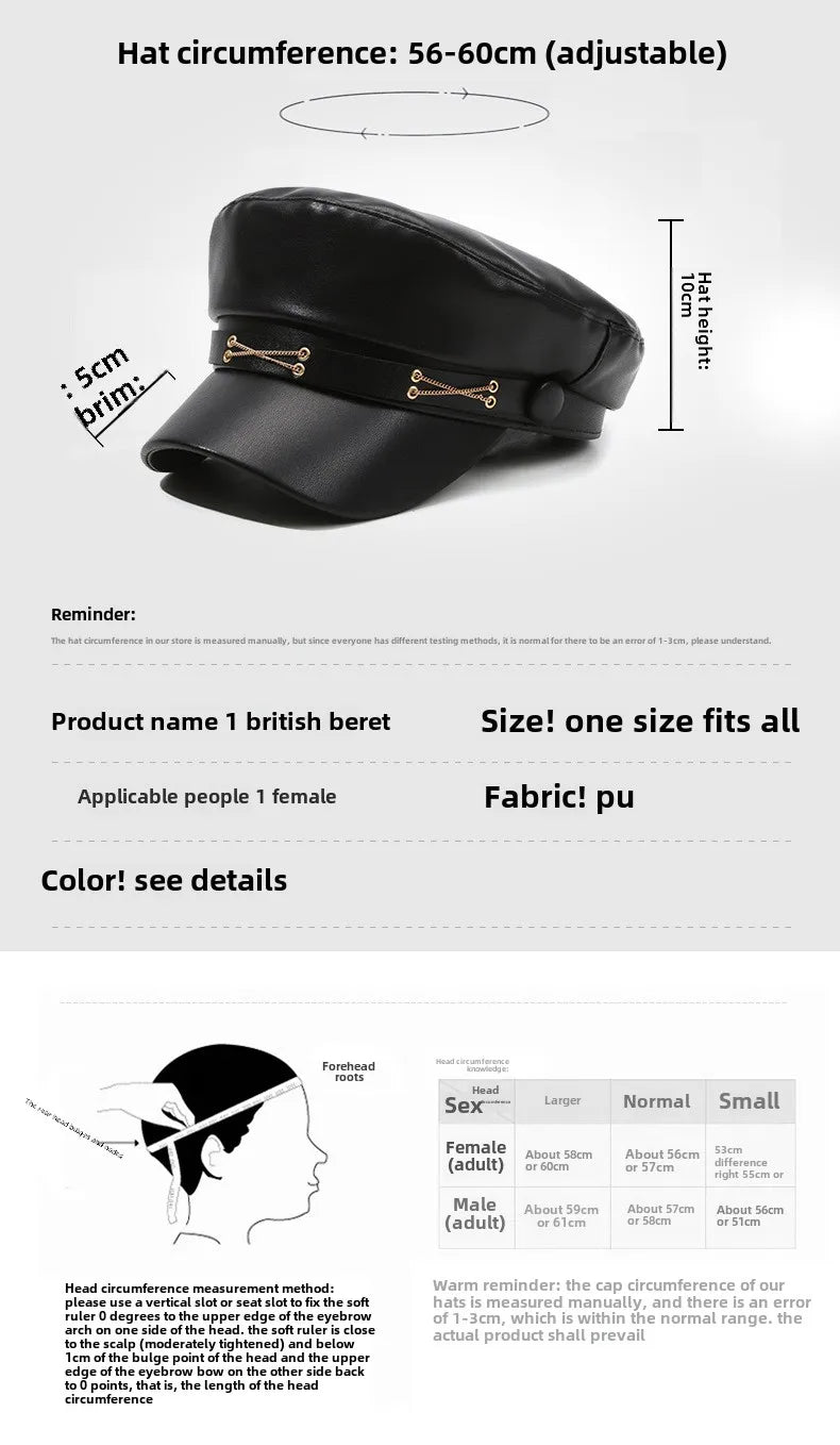 Spring And Autumn Versatile Beret Retro Flat Top Visor Small Face Black Painter Hat