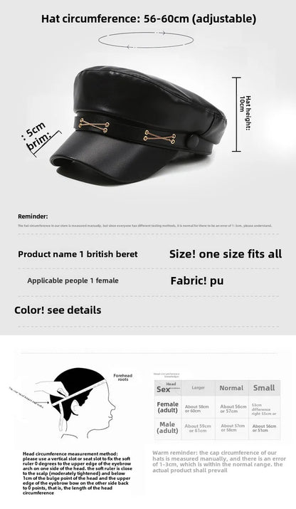 Spring And Autumn Versatile Beret Retro Flat Top Visor Small Face Black Painter Hat