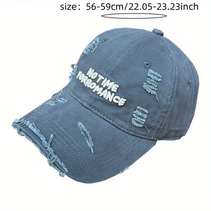 Distressed Washed Baseball Cap with Three-dimensional Embroidery