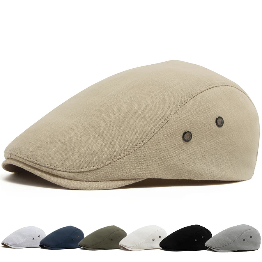 Men Linen Flat Cap Summer Breathable Newsboy Ivy Gatsby Beret Hat