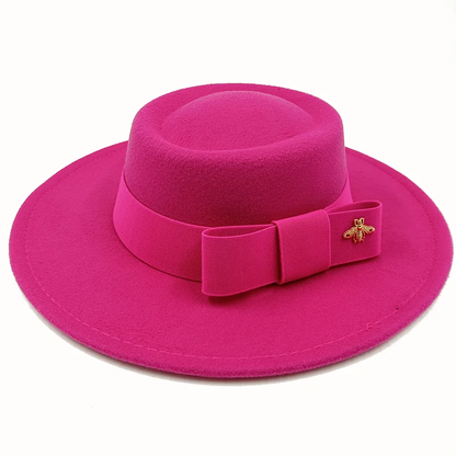 Bow Tie Fedora Hat Winter Round Bumpy Surface Flat Top