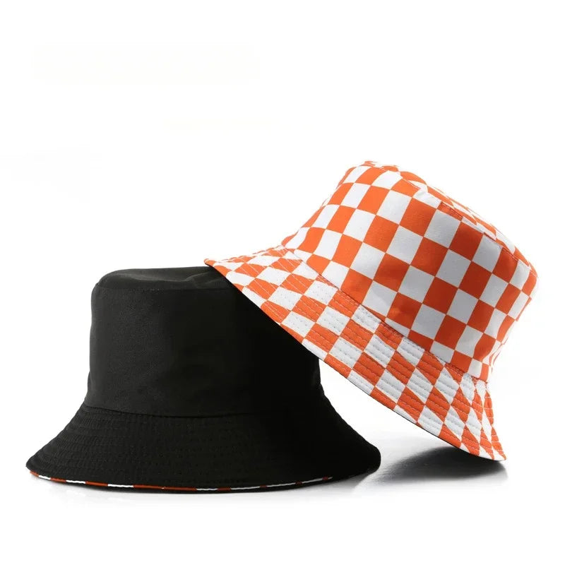 Double Sided Plaid Bucket Hats for Women and Men