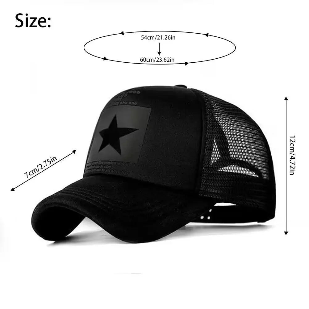 Summer Mesh Baseball Cap Fashion Star Printed Adjustable Baseball Hat Ponytail Cap Unisex Outdoor Sports