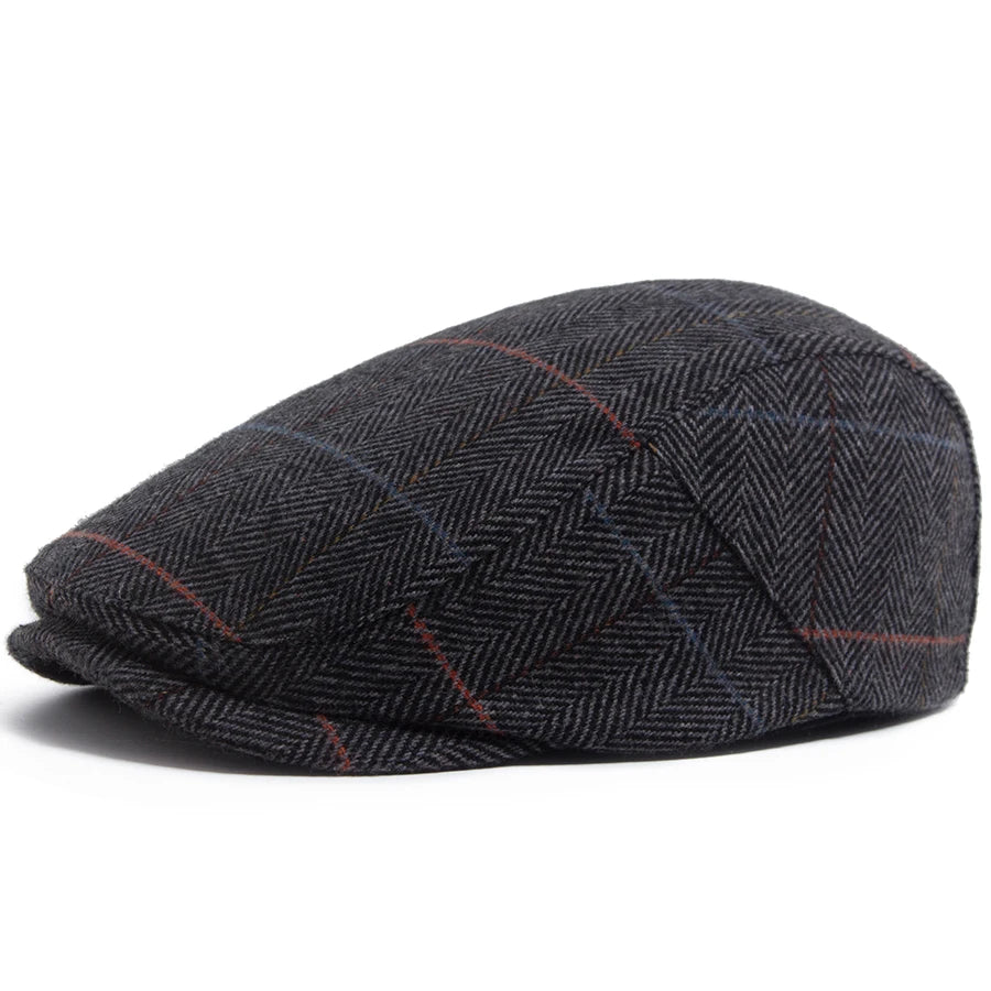 New Woolen Plaid Beret Men Casual Vintage Herringbone Newsboy Cap