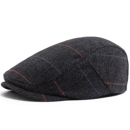 New Woolen Plaid Beret Men Casual Vintage Herringbone Newsboy Cap