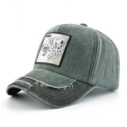 Vintage Denim Baseball Cap With Embroidery Animals