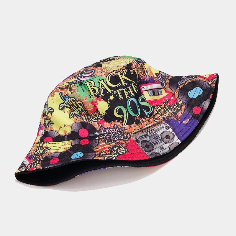 Summer Vintage 80 90 Party Graffiti Bucket Hat Men Women