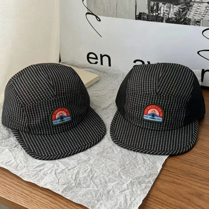 Retro Striped 5-Panel Baseball Cap for Women Men Summer