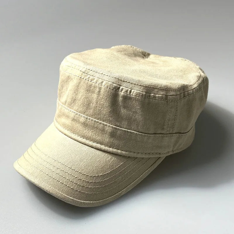 Washed Cotton Big Head Men Military Cadet Cap Army Style Navy Baseball Hats Flat Top Sun Caps for Women