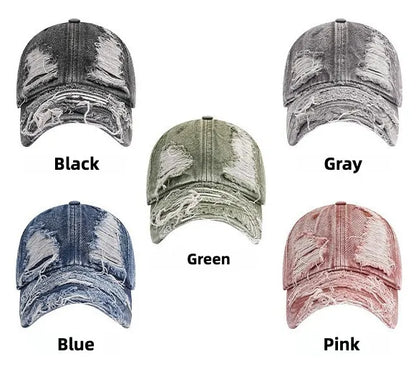 Distressed Denim Baseball Cap Ripped Vintage Dad Hat Unisex Adjustable