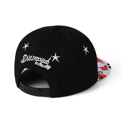 Five-Pointed Star Spliced Color Geometric Brimmed Hard-Top Hip-Hop Hat