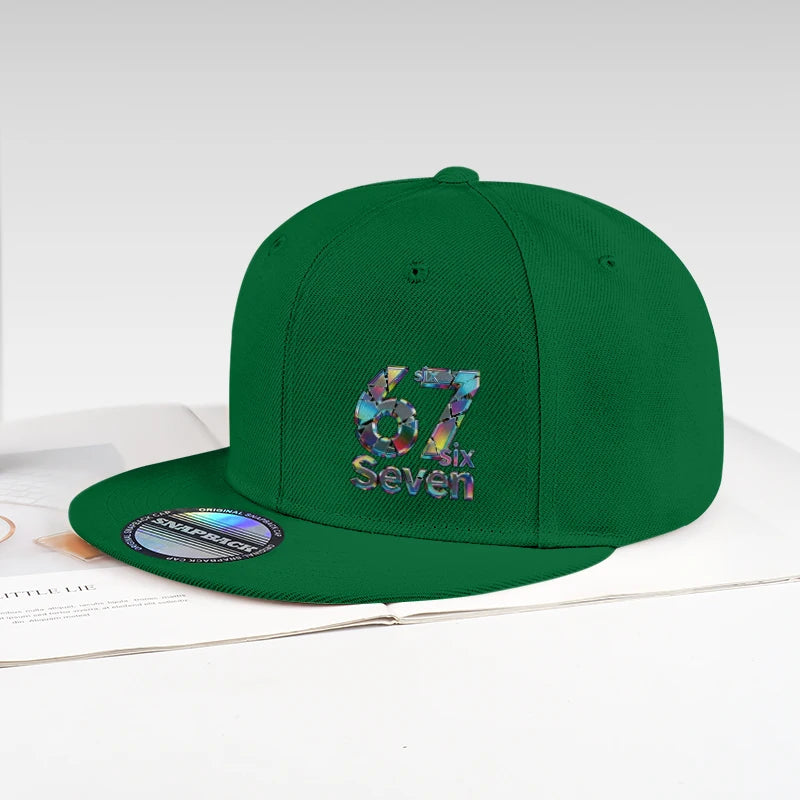 Cool Laser-Printed “67” Digital Print Hip-Hop Flat-Brim Cap