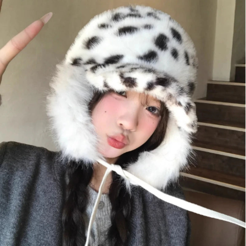 Korean Leopard Print Plush Hat