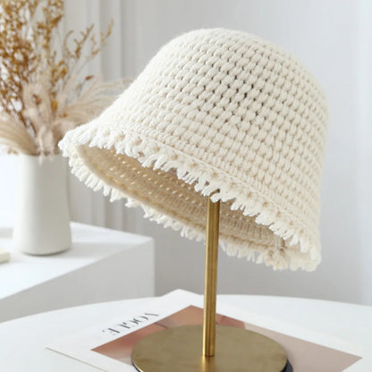Women Knit Bucket Hat Soft Warm Cloche Cap