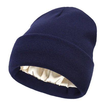 New Unisex Winter Hat Silk Satin Lined Beanies Men And Women Two-Sided