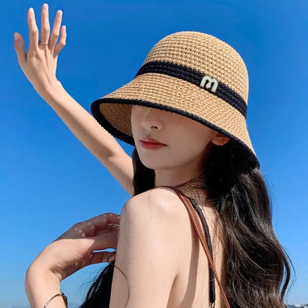 Fashion Knitted Bucket Hat Hollow Breathable Beach Cap