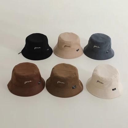 Embroidery Letter Fisherman Hat For Children Sunshade Bucket Cap Solid Cotton Kids Basin Caps 2-6 Year