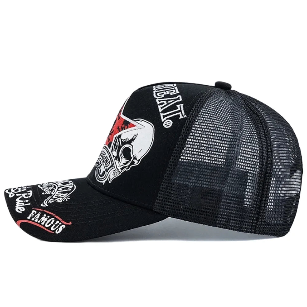 Unisex Punk Style Cap Red Star Skull Crossbones Embroidery Baseball Cap