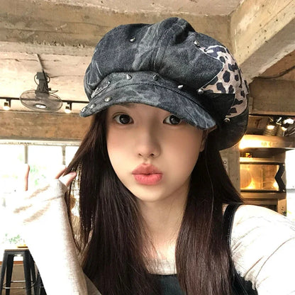 American Punk Style Rivet Star Design Octagonal Hats