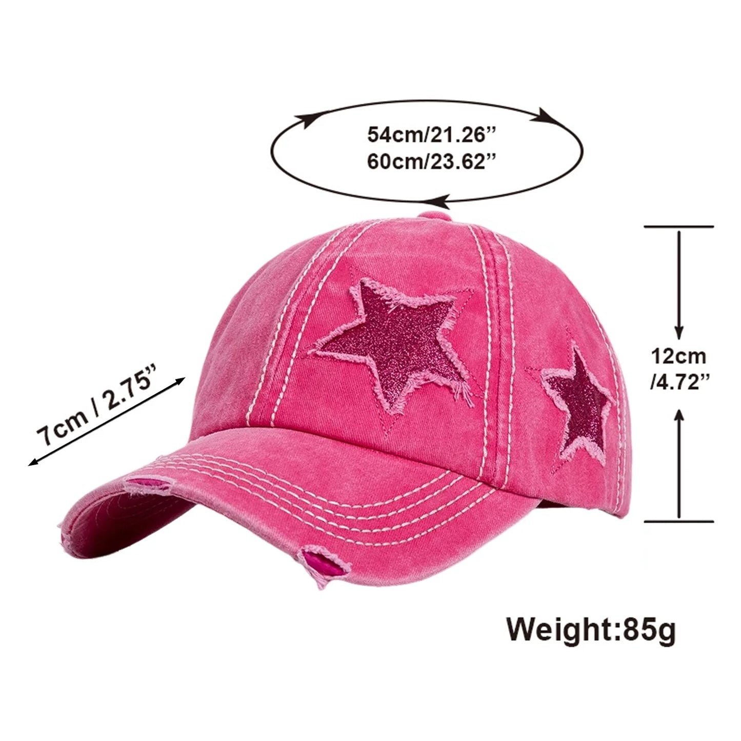 Retro Y2k Star Washed Denim Hole Star Baseball Cap