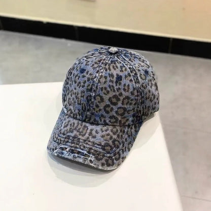New Korean Leopard Print Ripped Baseball Cap