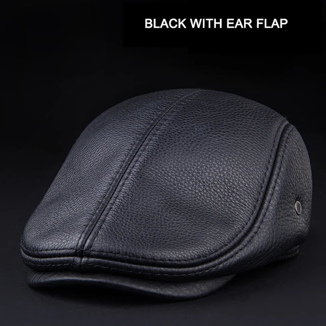 Men's Outdoor Leather Hat Winter Berets Male Warm Ear Protection Cap