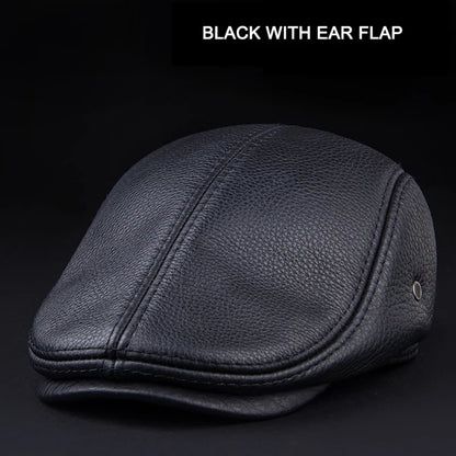 Men's Outdoor Leather Hat Winter Berets Male Warm Ear Protection Cap