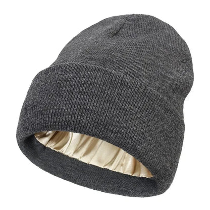 New Unisex Winter Hat Silk Satin Lined Beanies Men And Women Two-Sided