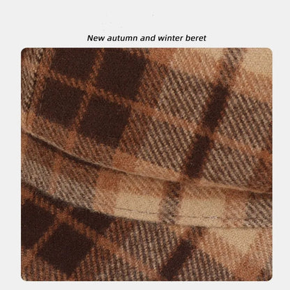 British Retro Autumn/Winter Women Plaid Beret Sun Shade Warm Octagonal Hats