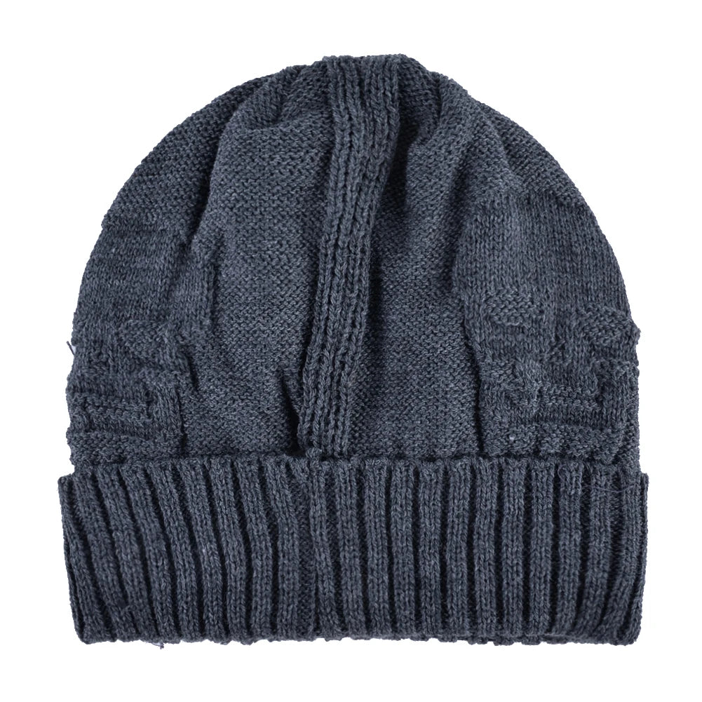 Winter Beanies Men Knitted Skull Pattern Solid Color Hat With Metal Skulls