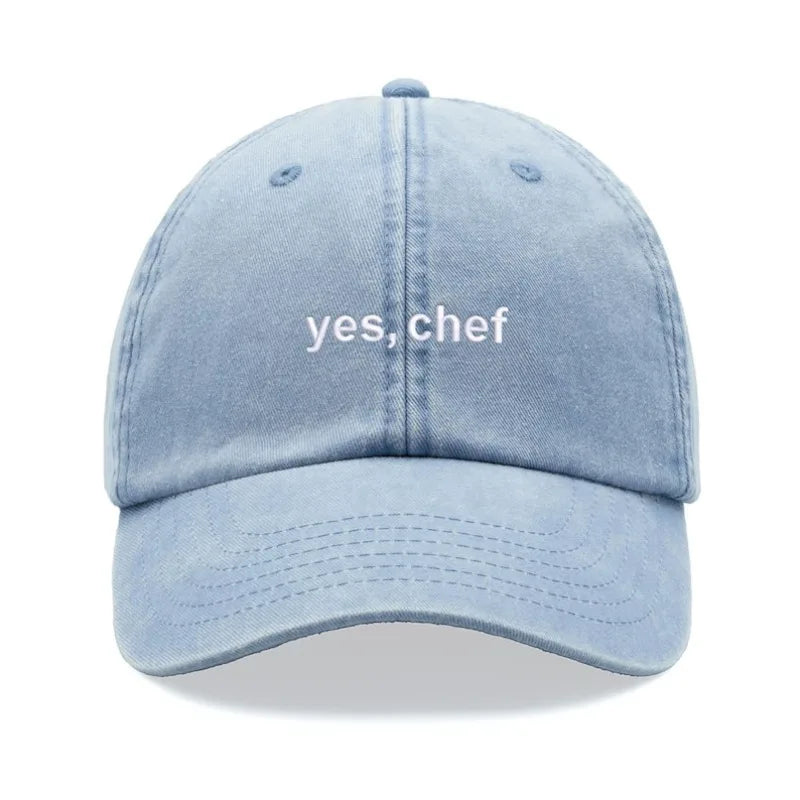 1pc "yes, Chef" Printing Baseball Cap Vintage Washed Unisex Dad Hat