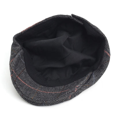 Newsboy Cap Men Winter Thick Warm Vintage Herringbone Casual Stripe Berets Flat Hat